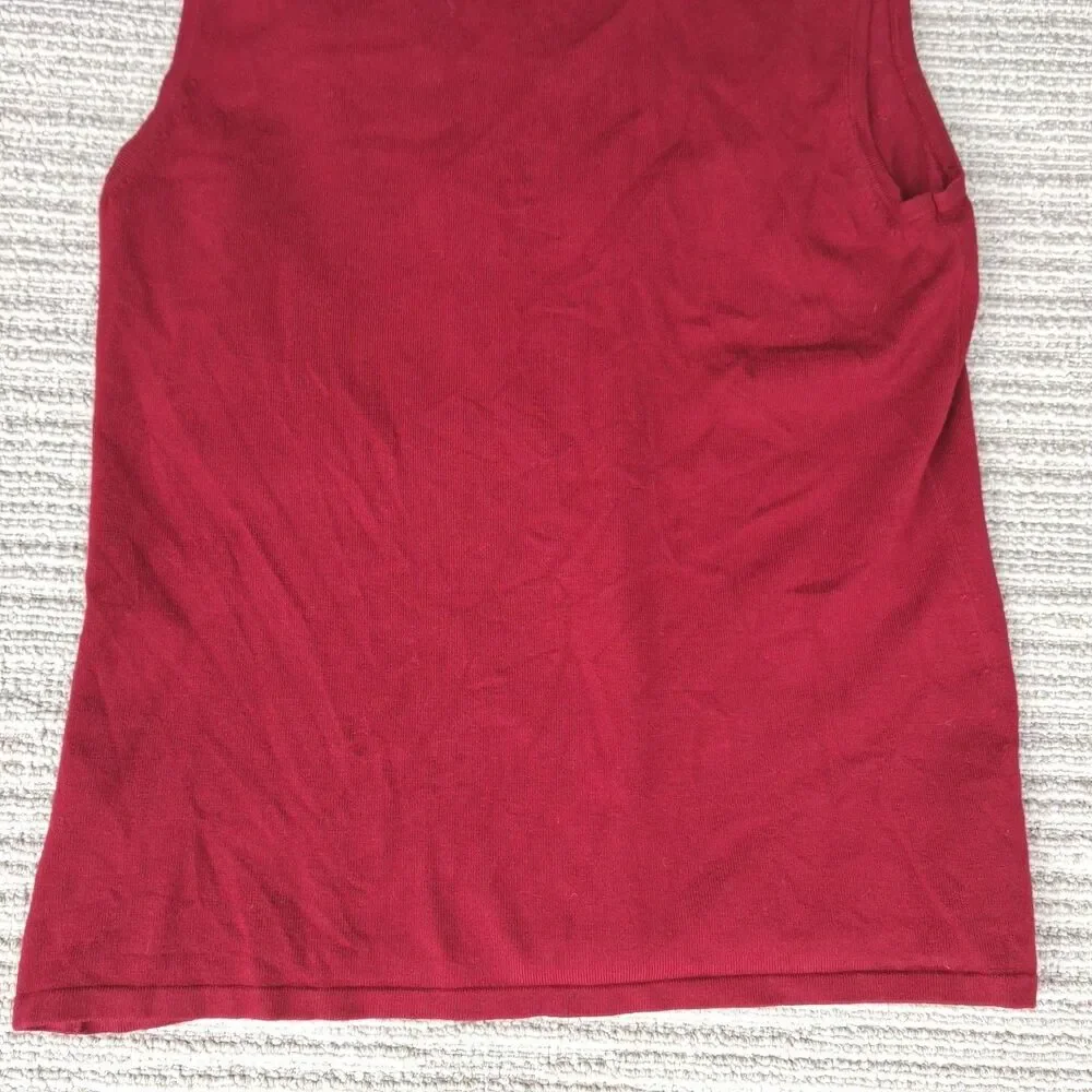 DRESSBARN COLLECTION RED SLEEVELESS ROSETTE RUFFLE SHELL TOP TANK BLOUSE L - Picture 9 of 9